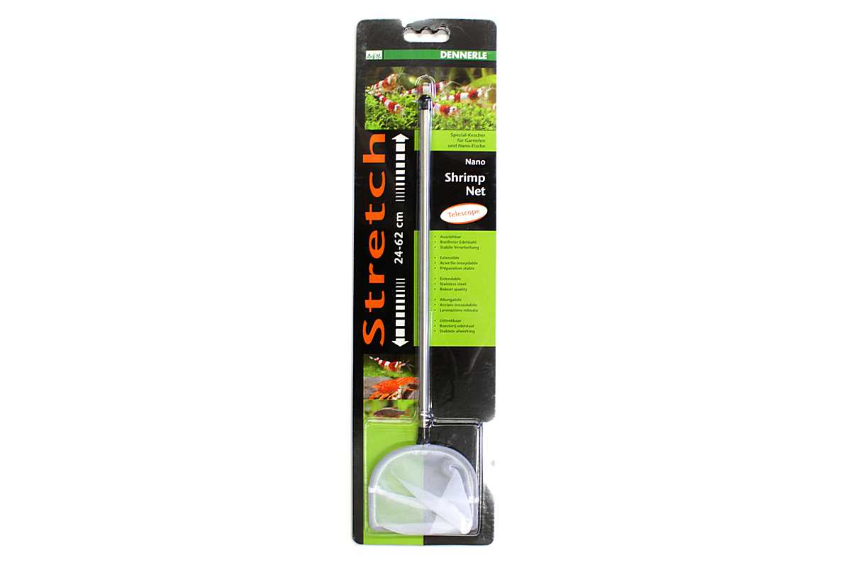 DENNERLE Nano Shrimp Net 7,5cm / Teleskop-Kescher bis 62cm Schwarz + Weiß