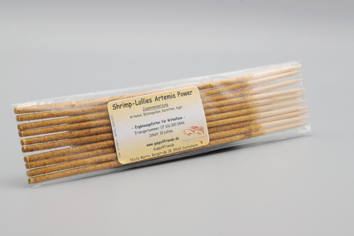 Shrimp-Lollies. Shrimp Lollies. Shrimp Lolly. Shrimp-Lollys. Artemia Power. Blütenpollen, spirulina, karotten, Agar. 10 Lollies im Beutel. Garnelenlutscher. Shrimp Sticks. Garnelenstäbchen. Artemia Lollies für Zwerggarnelen. Garnlenfutter. Garnelensnack. Leckerbissen für Zwerggarnelen.