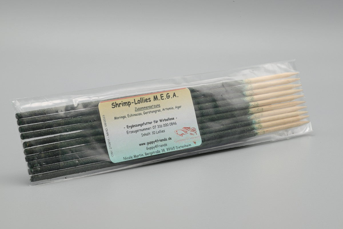 Shrimp Lollies MEGA mit Moringa, Echinacea, Gerstengras, Artemia, Agar. Shrimp Lolly Sorten bei uns im Shop erhältlich. Riesige Auswahl Shrimp-Lollies.