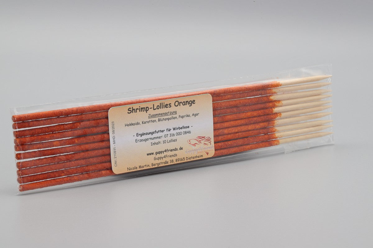 Shrimp Lolly. Shrimp-Lollies für Zwerggarnelen. Shrimp Lollies mit Hokkaido, karotten, Blütenpollen, Paprika, Agar. Vitaminfutter für Zwerggarnelen. Shrimp-Lollies mit Lolly-Halter.