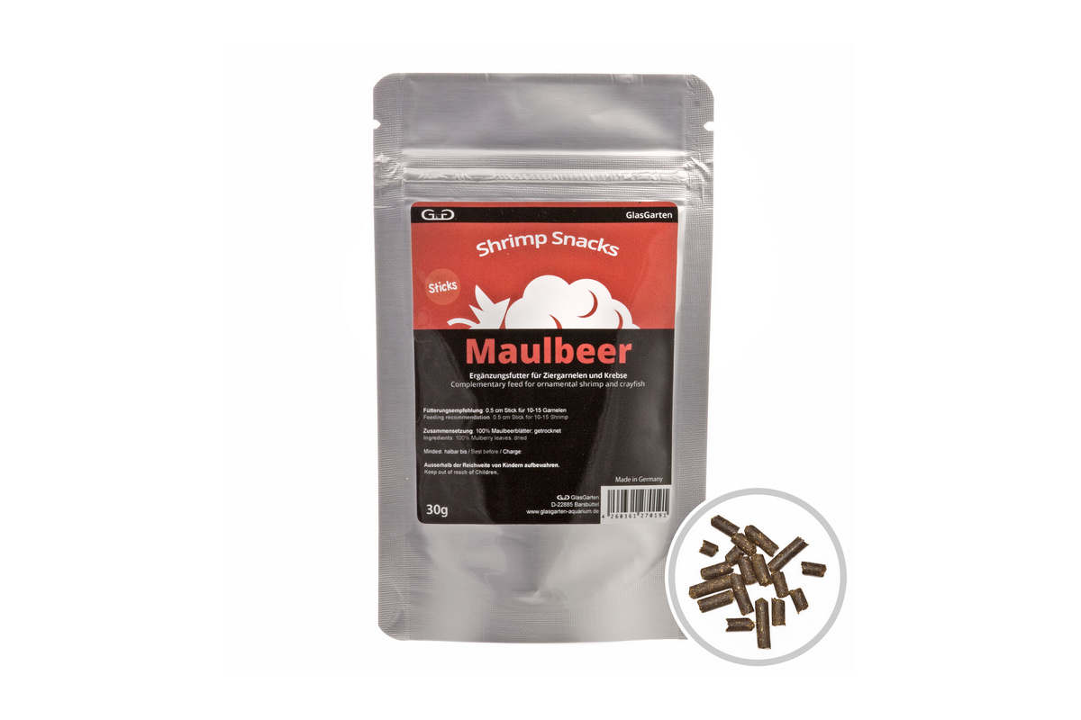Glasgarten-shrimp-snack-maulbeer-sticks-Garnelensticks-Vitamine-Wirbellose-Ergänzungsfutter-Zwerggarnelen-Schnecken-Snail-Food-Shrimp-Food-Maulbeer.