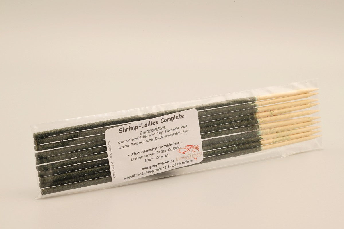 Shrimp Lollies Shrimp-Lollies Shrimplolly Complete Krustentiermehl Spirulina Soja Fischmehl Mais Luzerne Weizen Fischöl Dicalciumphosphat Agar für Zwerggarnelen