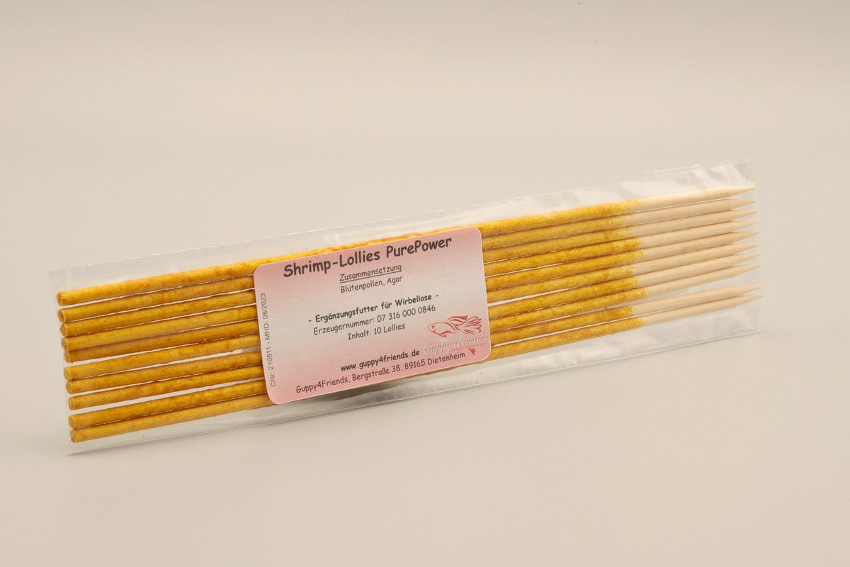 Shrimp Lollies PurePower. Shrimp-Lollies Blütenpollen. Leckerbissen für Zwerggarnelen. Ergänzungsfutter für Wirbellose. 100% Blütenpollen. Natürliche Ernährung für zwerggarnelen.