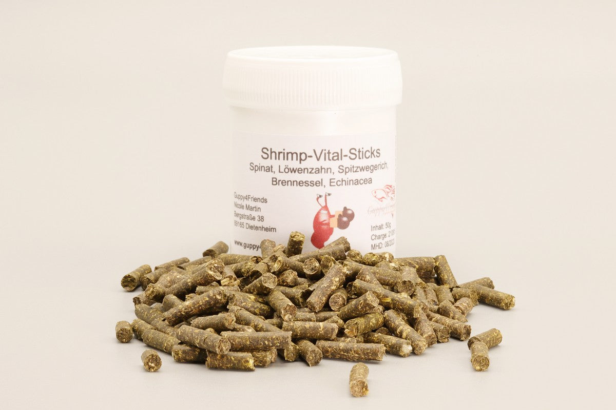 Garnelensticks Futtersticks Vital-Sticks. Spinat Löwenzahn Spitzwegerich Brennnessel Echinacea. Wachstumsförderung bei Babygarnelen. Garnelenzucht. Aufzucht Zwerggarnelen. Aufzuchtfutter Garnelen.