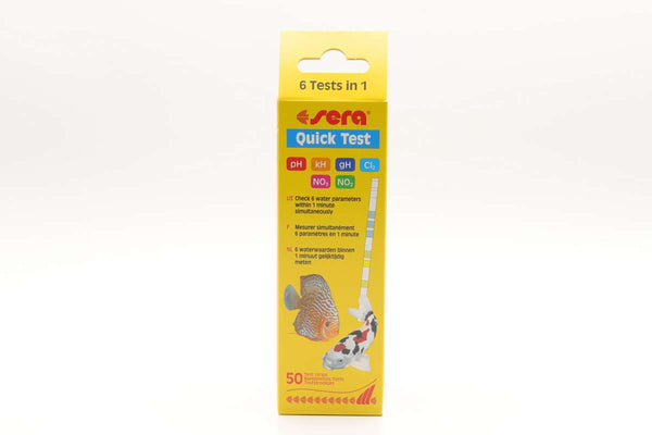 sera-quick-test-teststreifen-6in1-wichtigste-Wasserwerte-Wasserparameter-ermitteln-pH-Wert-Karbonathärte-Gesamthärte-Nitrat-Nitrit-Chlor-sera-Quick-Test-6in1-Teststreifen-Aquarium.